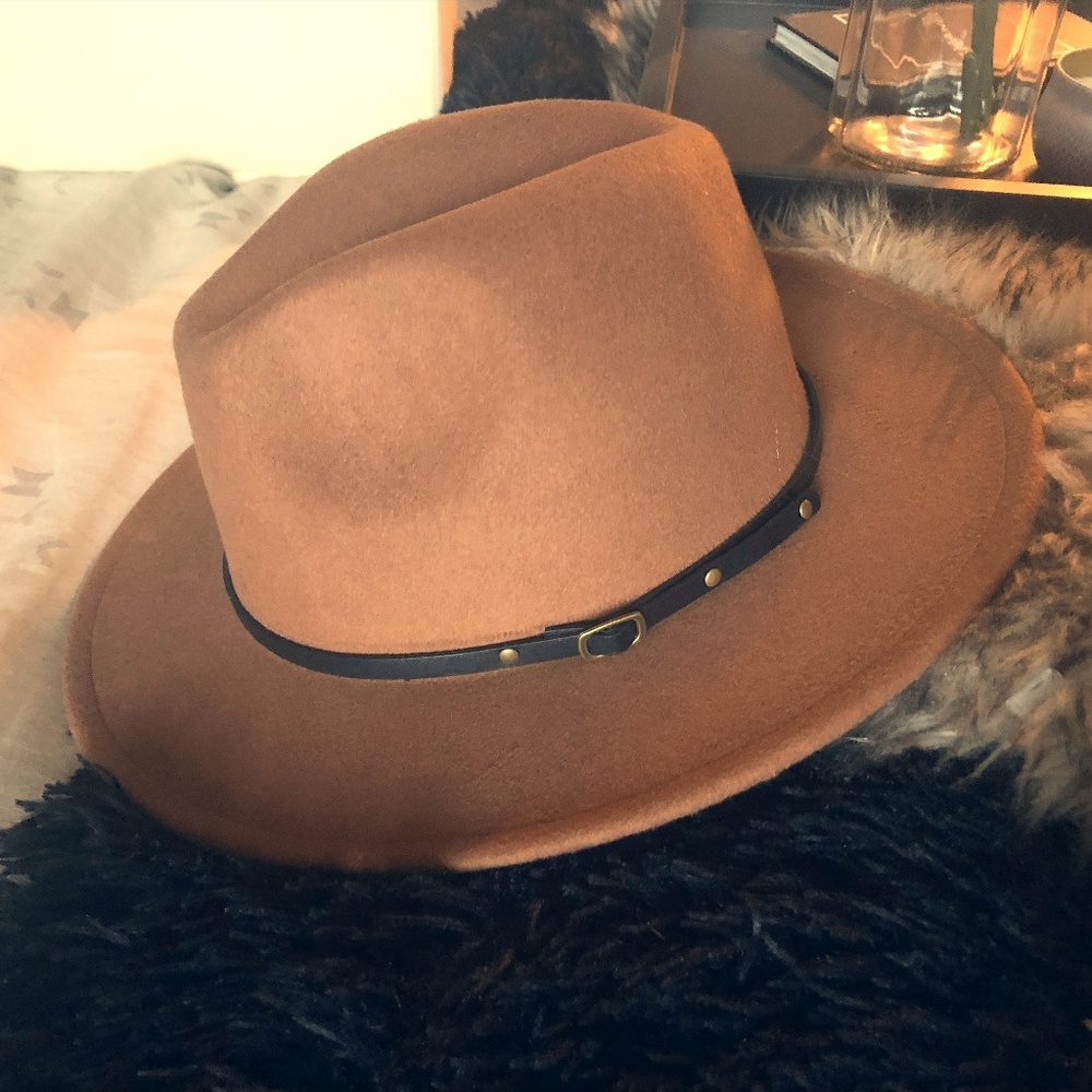 Adorable Tan Black Belted Hat